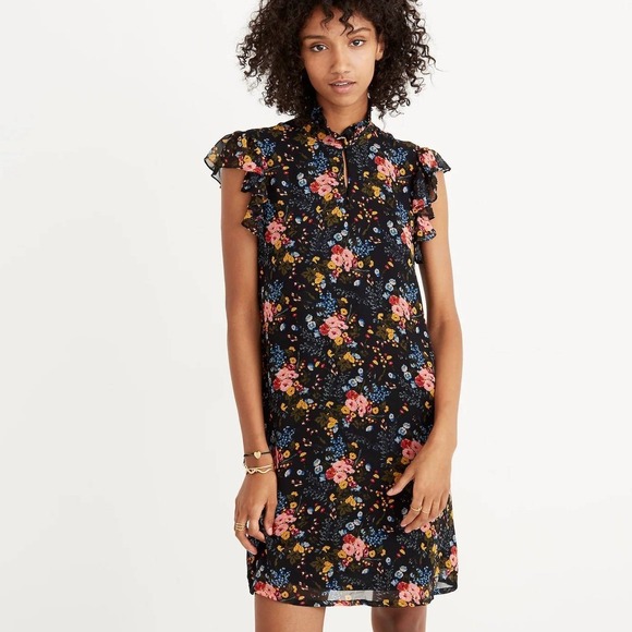 Madewell Dresses & Skirts - Madewell‎ x NO.6 Floral Ruffle Mock Neck Silk Romantic Mini Dress Size 2